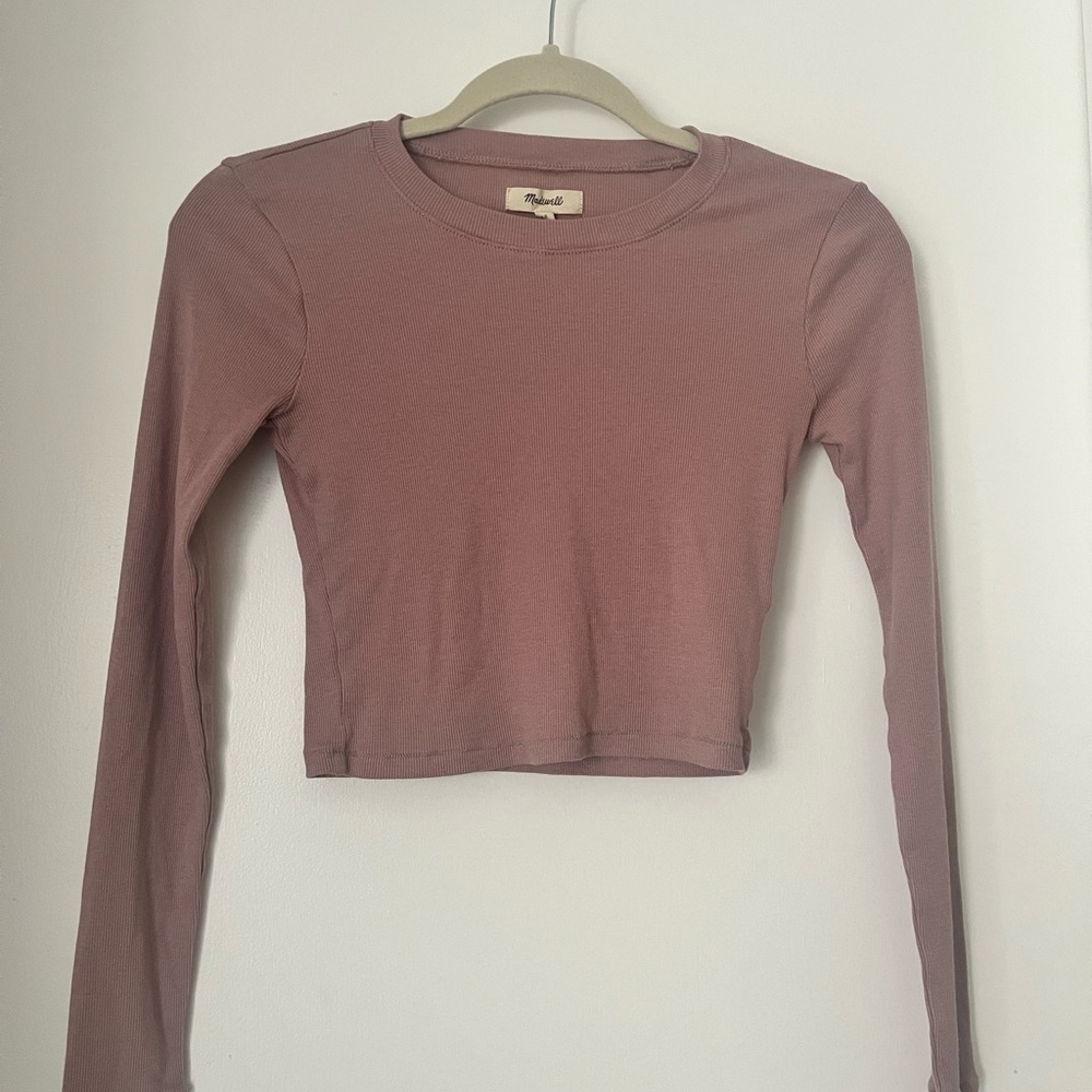 Madewell Fine Ribbed Supercrop Crewneck Long-Sleeve Tee Size Extra Small XS
